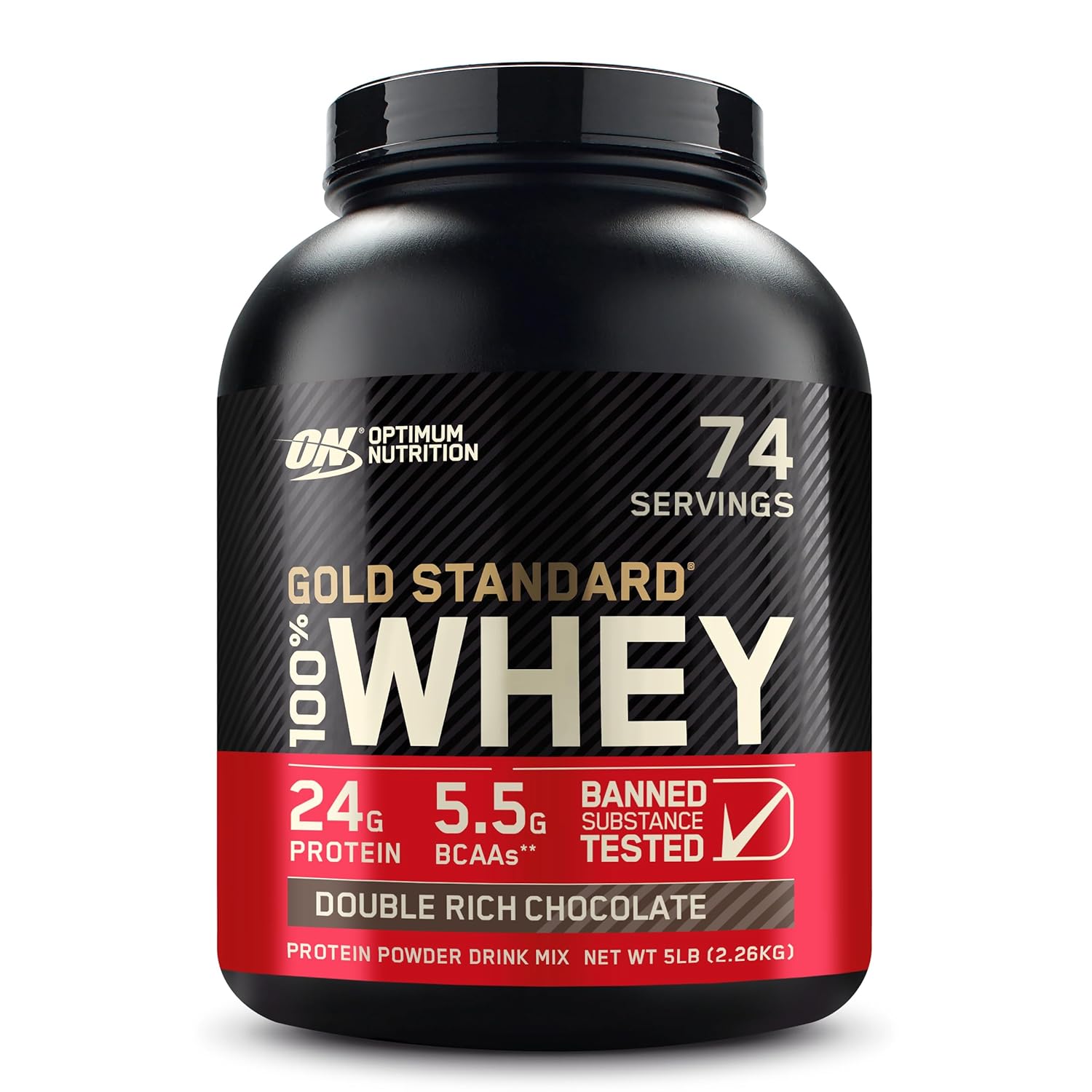 Optimum Nutrition (ON) Gold Standard 100% Whey Protein Powder - 5 lbs, 2.27 kg (Double Rich Chocolate)